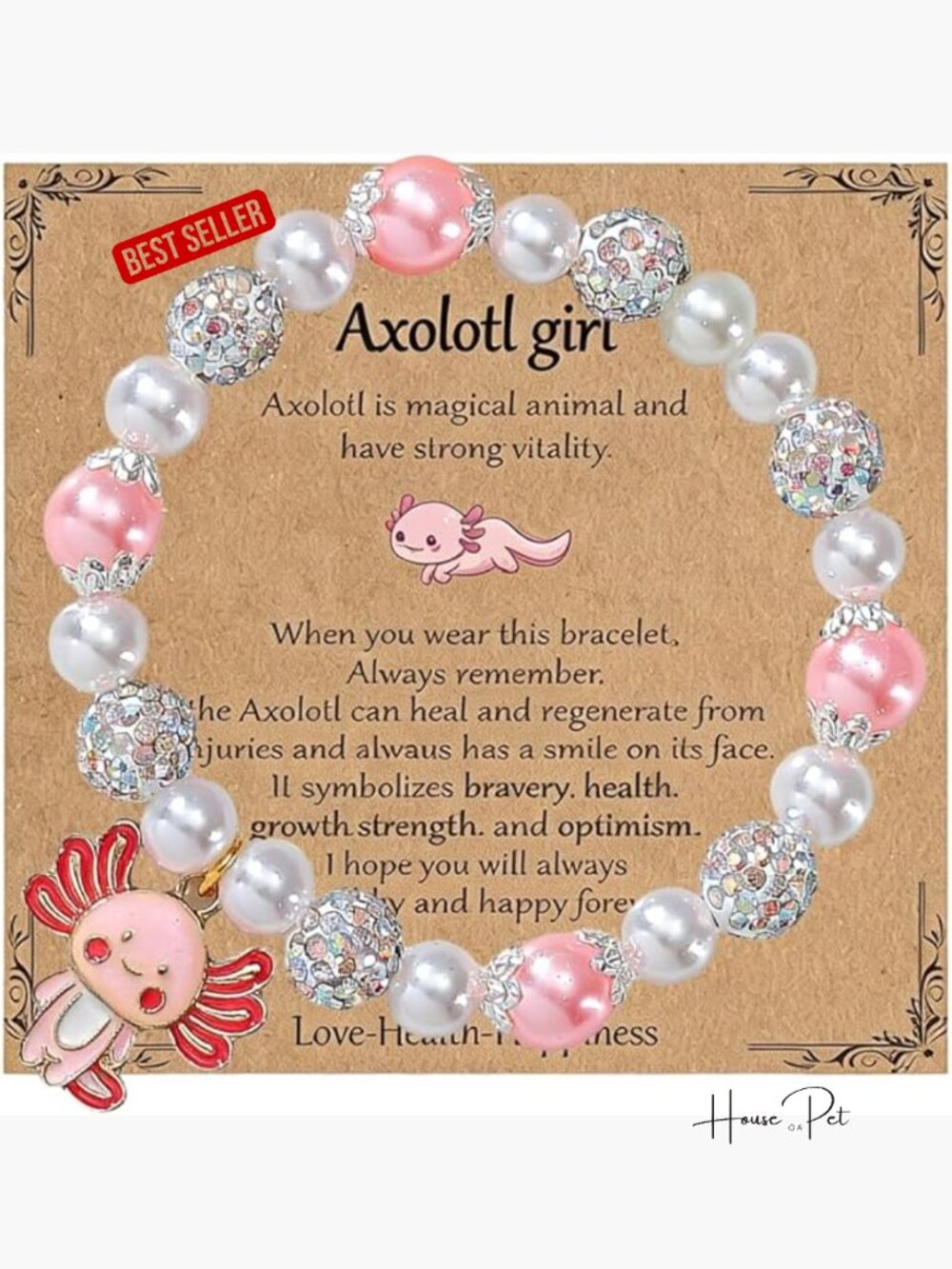 Kawaii Beaded Elastic Axolotl Charm Bracelet